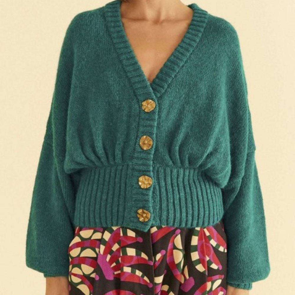 NWT Farm Rio Emerald Bubble Knit Cardigan